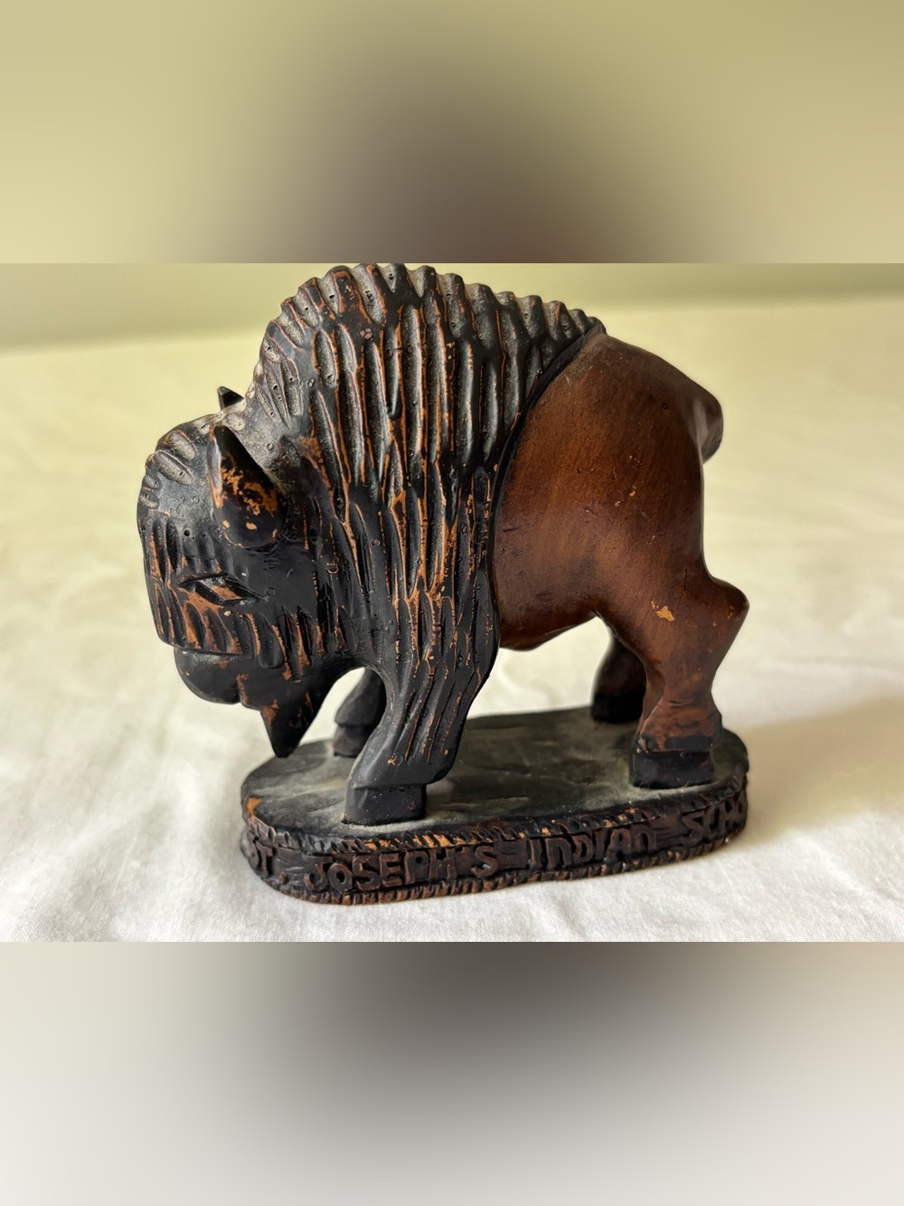 Hand-Carved Resin Buffalo Sculpture